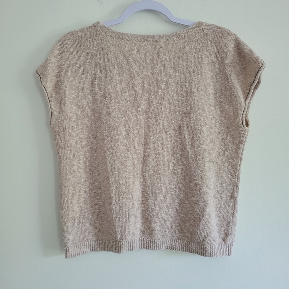 LOFT Minimalist Neutral Linen Blend Short Sleeve Pullover Oatmeal‎ Top M - Picture 2 of 5